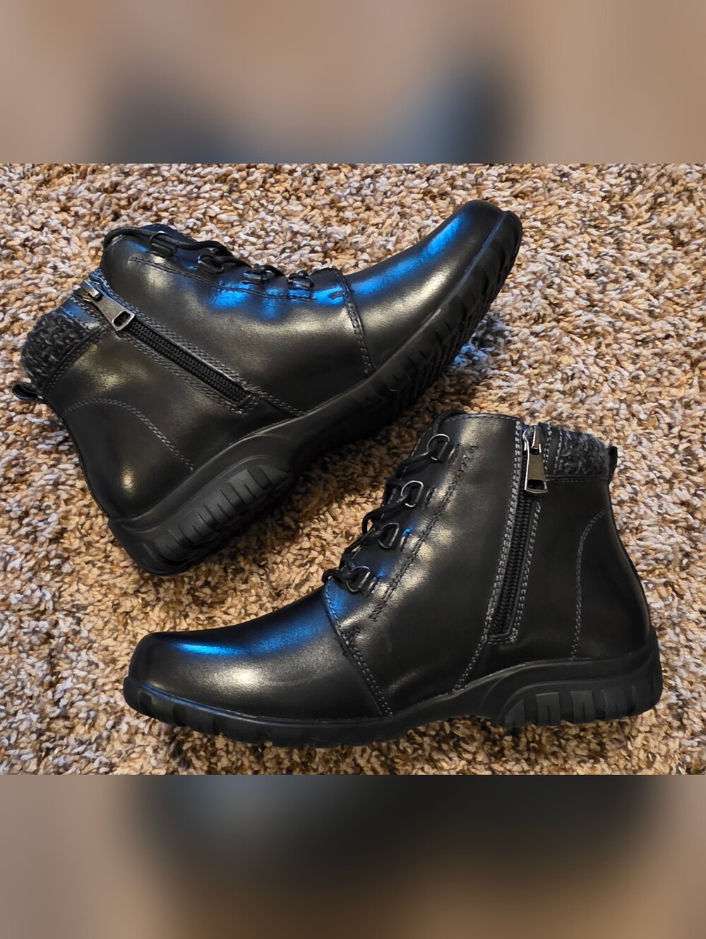 Propet Delaney Black Leather Boots Lace Zip Women's Size 7M(B)New No Box